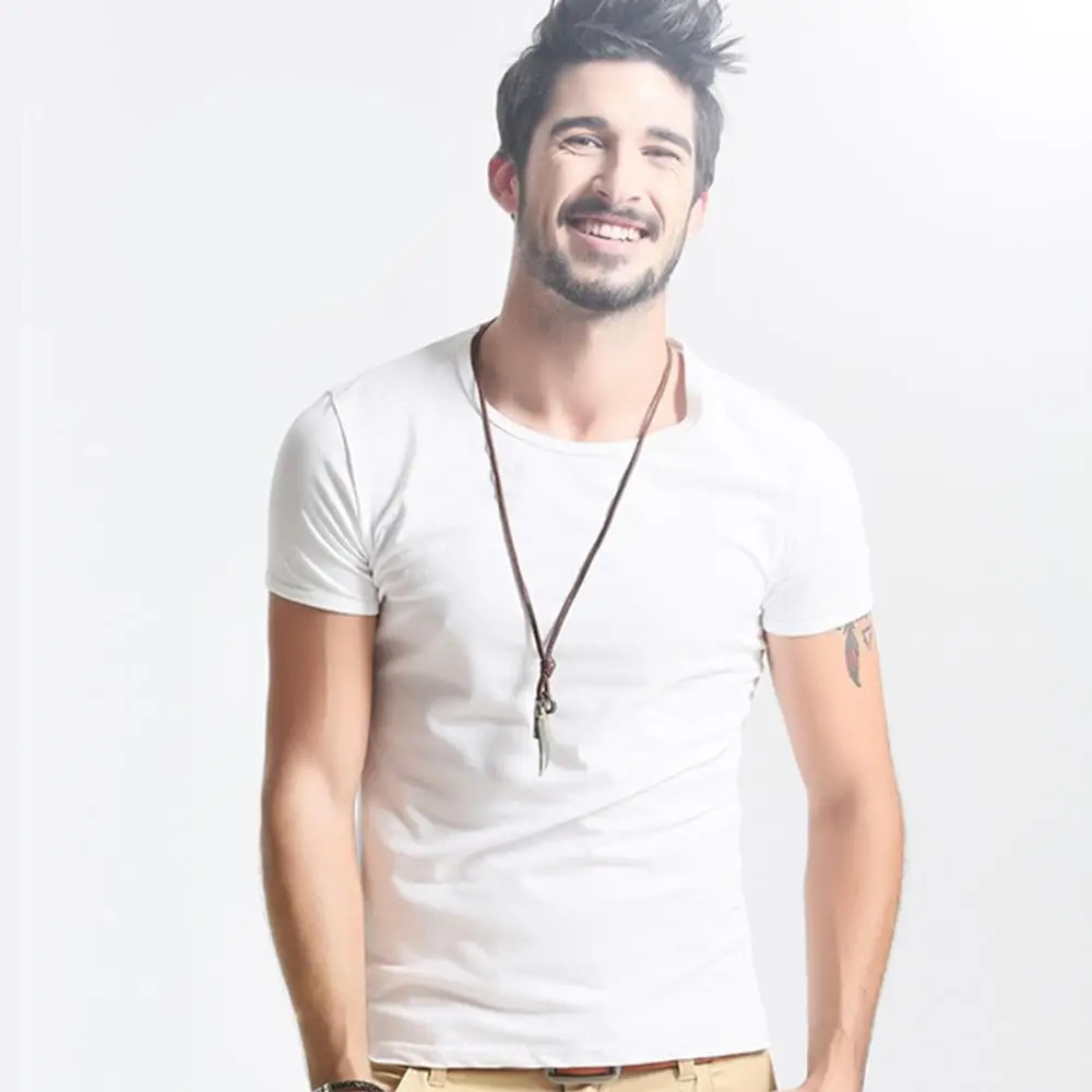 

T-shirts Men Casual ulzzang Short Sleeve Men's Basic Tops Tees Summer Stretch Solid T-shirt Male Clothing White O Neck Shirts