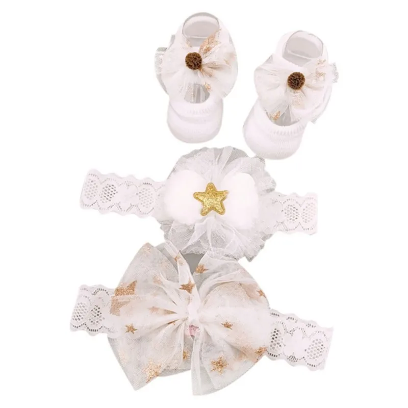 Повязка на голову для новорожденных девочек с бантом и цветами; тканевые резинки для волос; аксессуары для волос; носки в подарочной упаковке; костюм из трех предметов; рождественские подарки - Цвет: A13