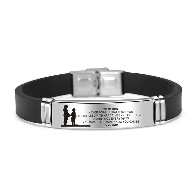 Silicone Men Bracelet Adjustable Length Bangles Wristband Courage From Dad Mom To My Son You Are Brave Than Believe | Украшения и