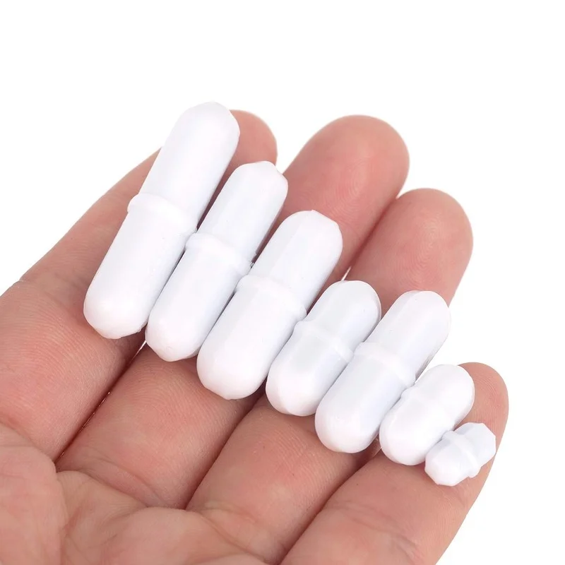 7 Pieces PTFE Magnetic Stirrer Mixer Stir Bar And 11.8" Magnetic Stir Bar Retriever, White