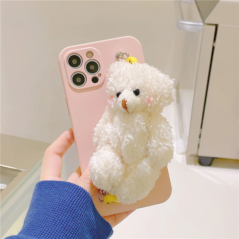 Cartoon plush fur with teddy bear phone Case iPhone