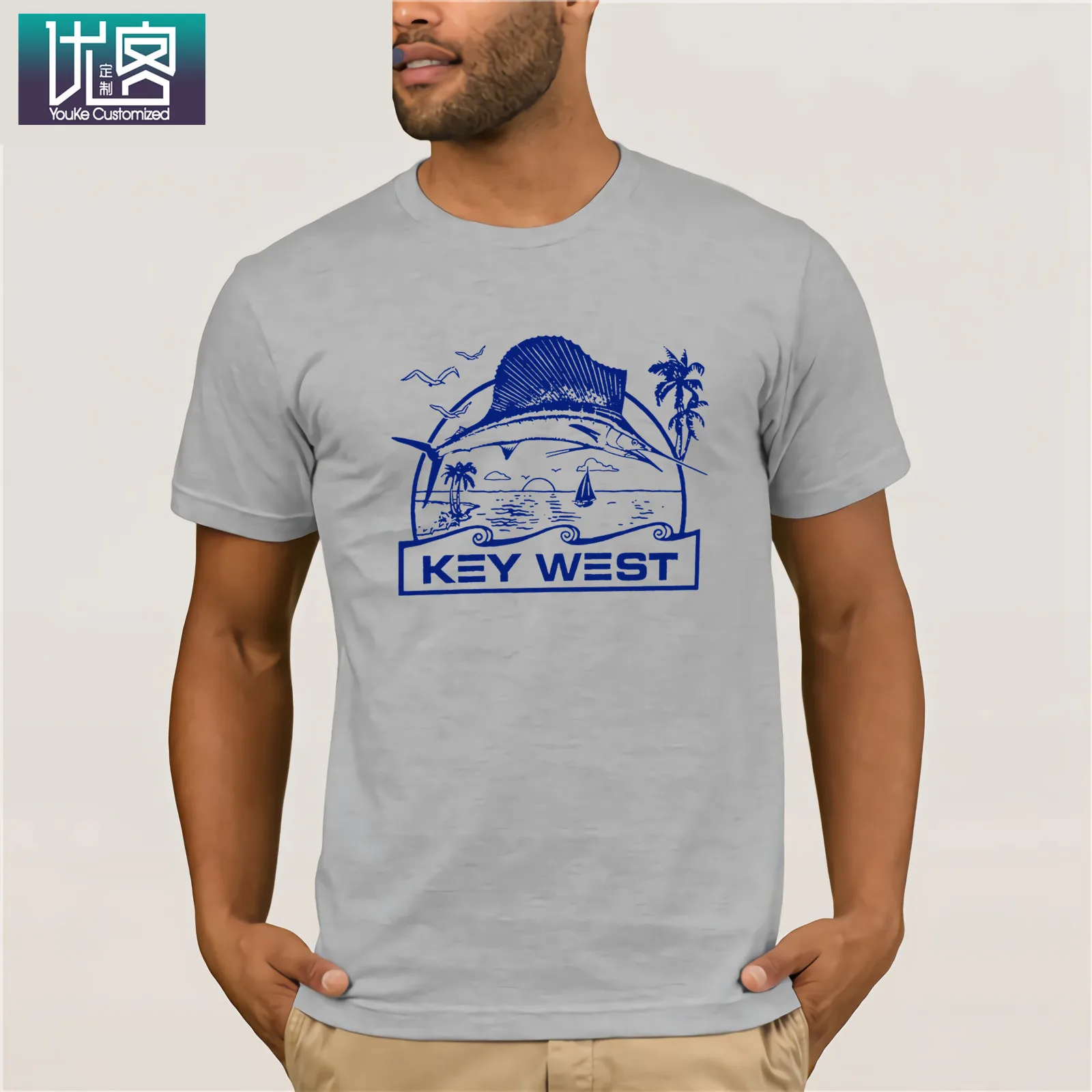 Key West T Marlins Shirts Vintage Travel Poster Everglades Sailfish Swordfish short-sleeved T-shirt _ - AliExpress Mobile