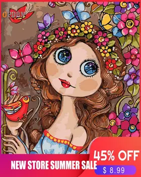 

OPDBN Wall Art Canvas Painting by Number Posters Cartoon Girl Poster Canvas Painting for Living Room Home Decor No Frame