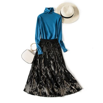 

2019 Women High Waist Long Skirt Chic Vintage Knitted Women A-Line Autumn Winter Thick ;ong Skirt Faldas Jupe Femme Saia