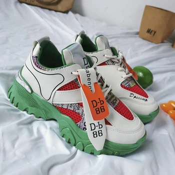 

2020 Platform Sneakers For Women Chunky Shoes Brand Fashion Walking Trainers Blue Casual Shoes Woman Green Vulcanized Shoes 5cm