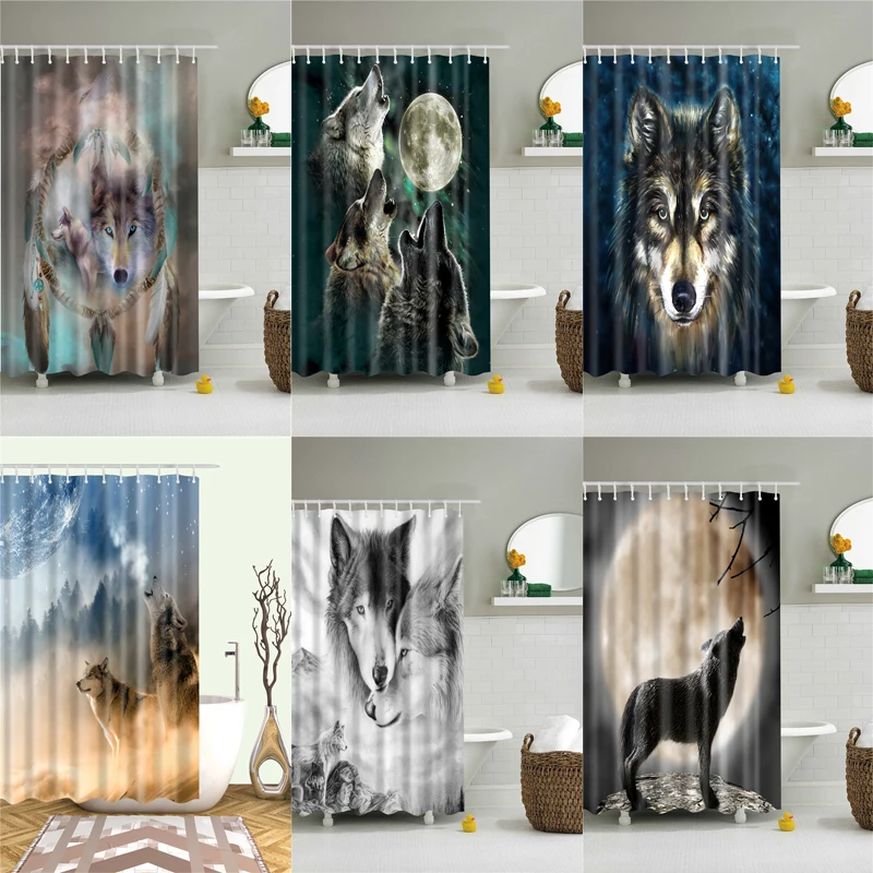 Nordic Wolf Shower Curtains Animals Bath Curtain Cortina High Quality Waterproof Polyester For Bathroom With 12pcs Hooks | Дом и сад