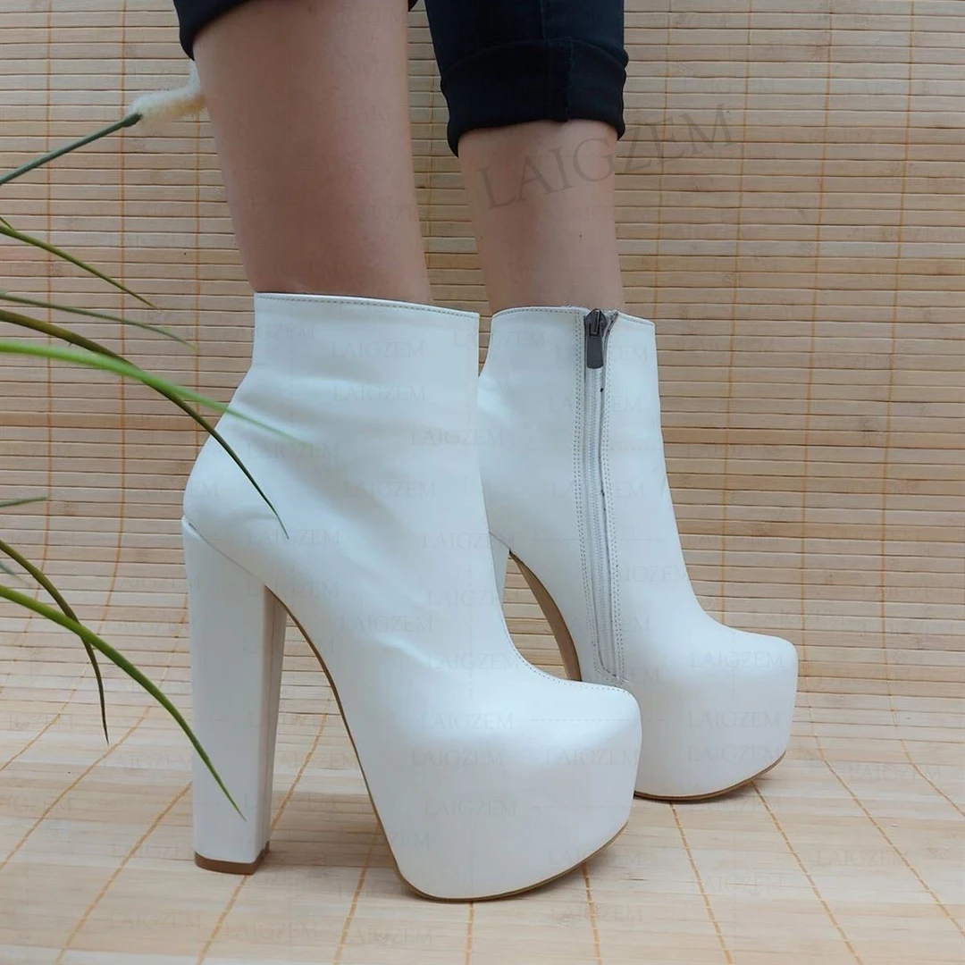 

Женские полусапожки SEIIHEM из искусственной кожи на платформе с молнией на толстом каблуке, короткие сапоги унисекс, женская обувь больших размеров 41 45 47 52