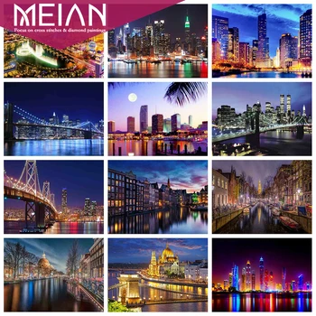 

2020 MEIAN City Full Round Drill 5D DIY Diamond Embroidery Scenery Diamond Painting Cross Stitch Rhinestone Mosaic Home Decor
