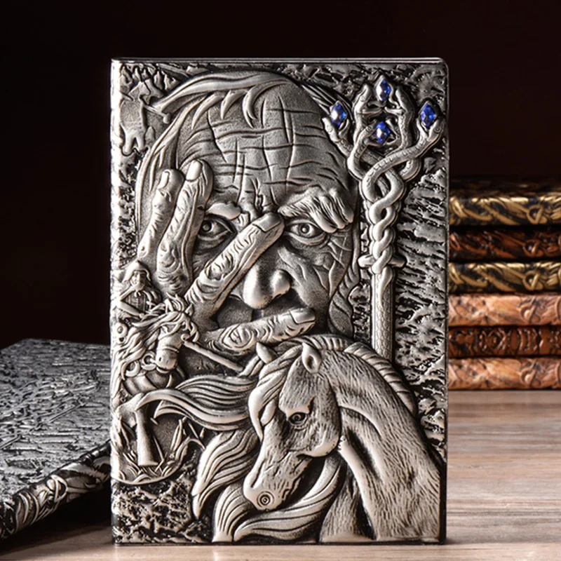 

A5 Vintage Notebook Diary Sorcerer Embossed 3D agenda 2020 creative Leather Travel portable Diary Notebook Gift Bible Handcraft