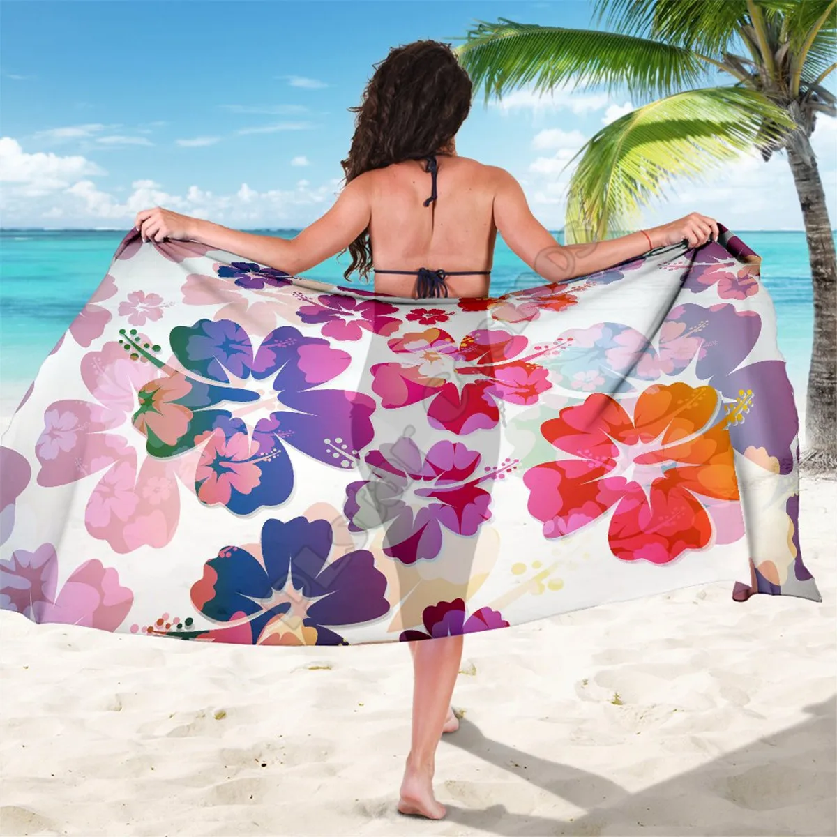 

Colorful aloha flowers Sarong 3D printed Towel Summer Seaside resort Casual Bohemian style Beach Towel
