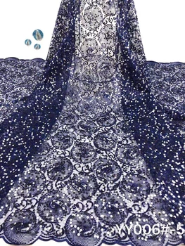 

Nigerian French lace 2019, dress fabric night navy blue, Nigeria lace fabric sequined lace FJ3415
