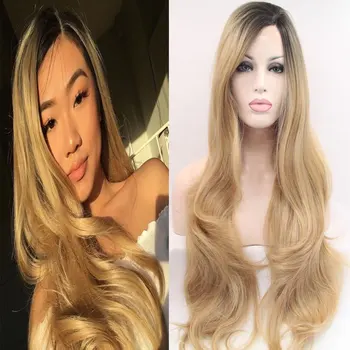 

Bomshell Ombre Gold Synthetic 13*3 Lace Front Wig Loose Wave Heat Resistant Fiber Hair Natural hairline Side Parting For Women