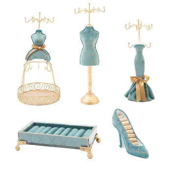 

5Pcs Sky Blue Shoes Ring Holder Princess Jewelry Stand Dress Fashionable Human Model High Heels Rack Jewelry Display