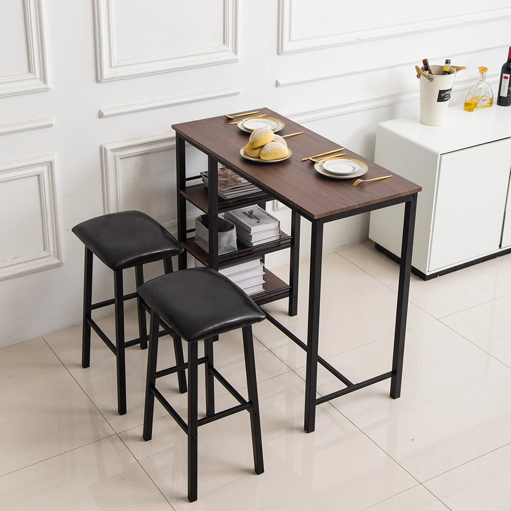 

PVC Wooden Grain Three-Layer Frame Couple Bar Table Soft Bag Bar Stool (One Table and Two Stools)