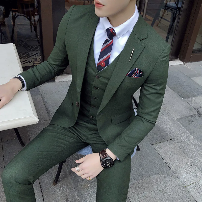 Светло-серый мужской свадебный костюм Slim Fit смокинг жених формальный костюм мужчины s 3 шт(куртка+ жилет+ брюки) для шафера костюм - Цвет: dark green