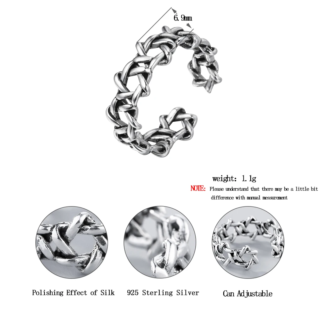 Thai Fashion Hexagram Open Ring For Men Women Hollow Star Of David Chanukah Jewish Adjustable Vintage Ring Male Gift