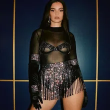 Для женщин электрический слог Flash Drill бинты сшивание юбка костюм пикантные вечерние для ночного клуба металлические стразы мини юбки