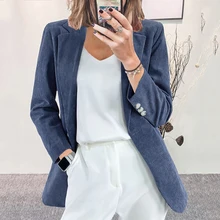 Blazer à manches longues en velours côtelé pour femme, veste crantée à bouton unique, Simple, Chic et résistant, assorti avec tout, tenue de bureau, nouvelle collection automne 2021 