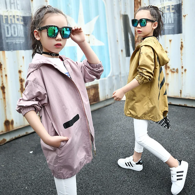 

2019 Childrenswear GIRL'S Coat Spring Clothing New Style Big Boy Mid-length Trench Coat Children Hooded Tops a Generation of Fat