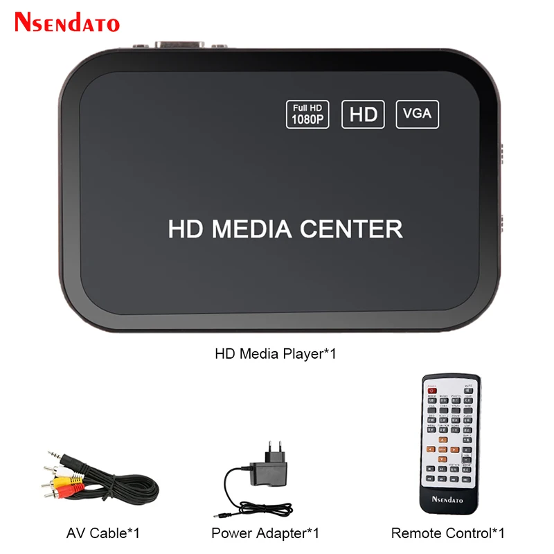 1080P Full HD media video player Center For HD VGA AV USB SD/MMC Port Remote Control YPbPr Cable for SD U-Disk USB hard disk
