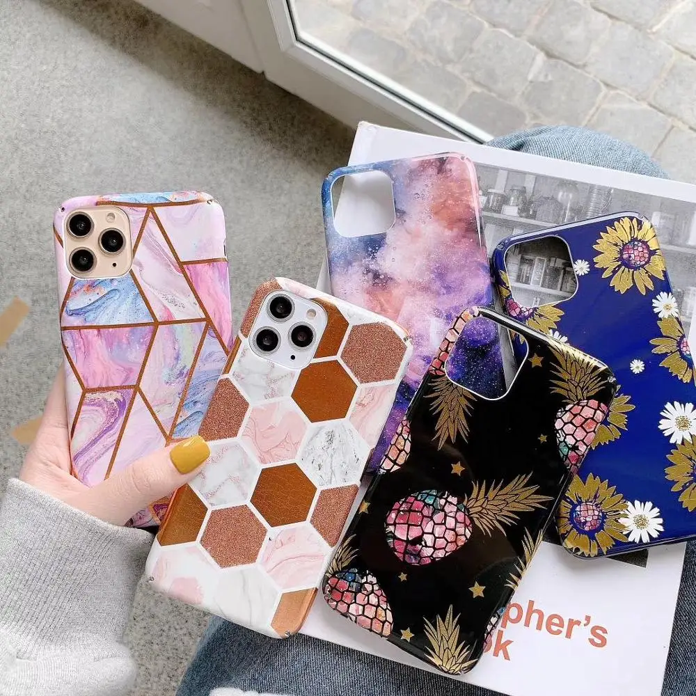 

Geometric Splice Flower Pineapple Pattern PC Hard Case For iPhone11 Pro Max XS Max XR 8 7 6 6s+ Water Sticker Shell Back Skin