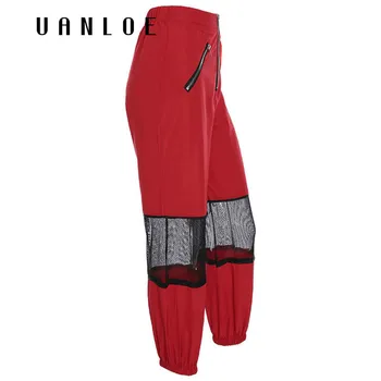 

Women High Waist Patchwork Pants Brand Zipper Red Streetwear Pants Fashion Joggers Women Elastic Waist Punk Trousers