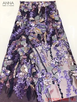 

Anna latest purple sequins lace fabric 2020 high quality african tulle laces embroidered fabric 5 yards/piece for garment sewing
