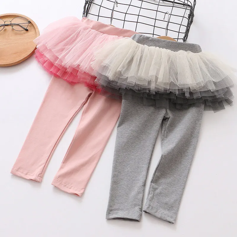 Autumn Lovely Baby Girls Leggings Gauze Tutu Trousers Kids Princess Skirt Tulle Skirt Pants Girls Cute Cotton Dance Pants