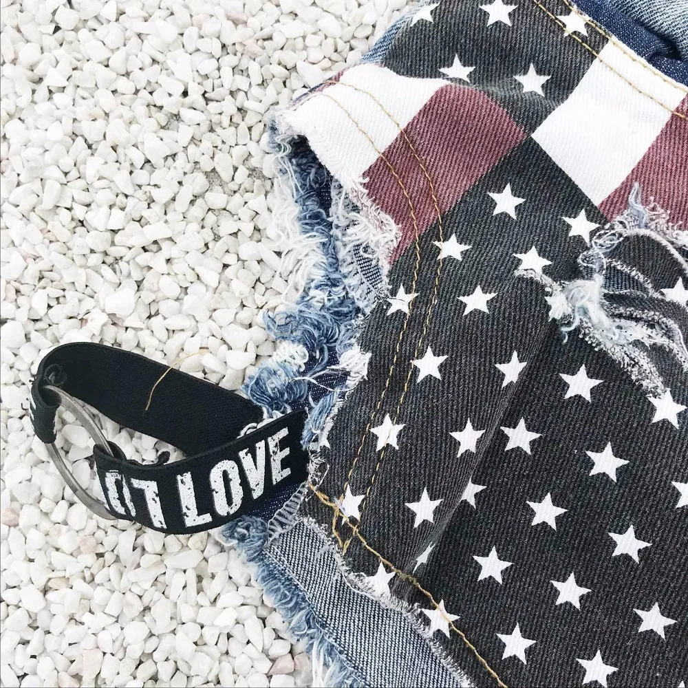 New 2020 Sexy Women's High Waist Hole Daisy Duke Ripped Denim Shorts American Flag Printed Denim Thong Shorts