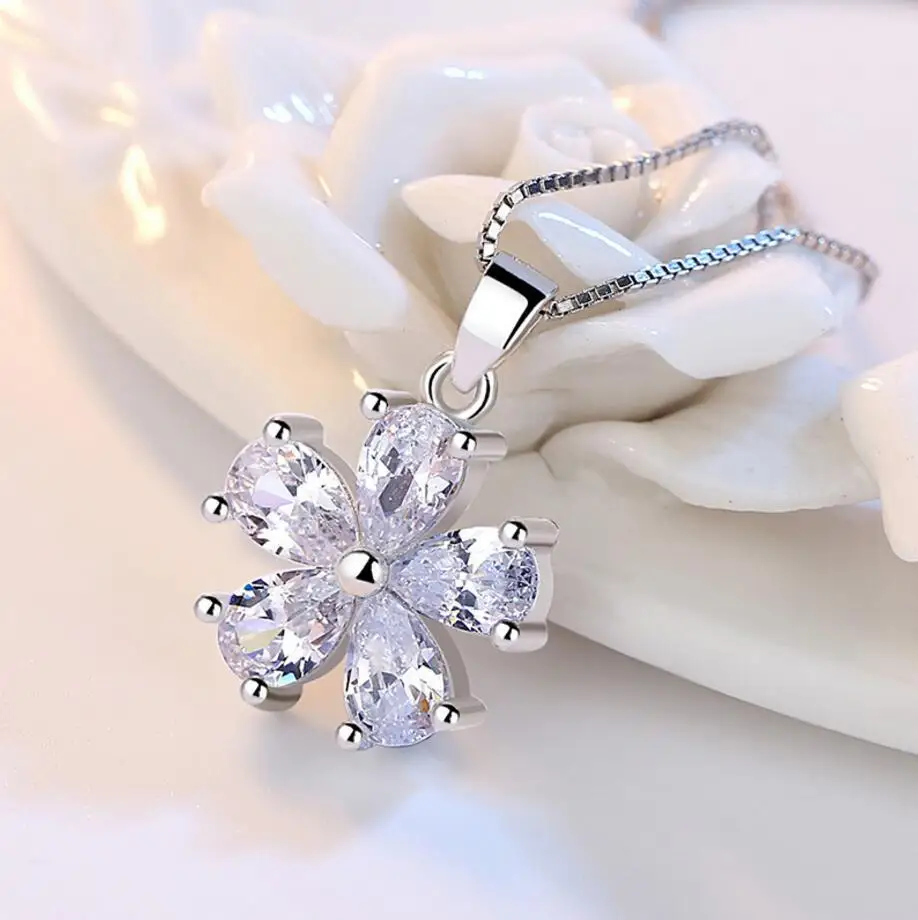 925 Sterling Silver Jewelry AAA CZ Zirconia Plum blossom Flower Pendant Necklace p pendant necklace silver necklace silver pendant For Women Gift 45cm Chain choker kolye S-N148