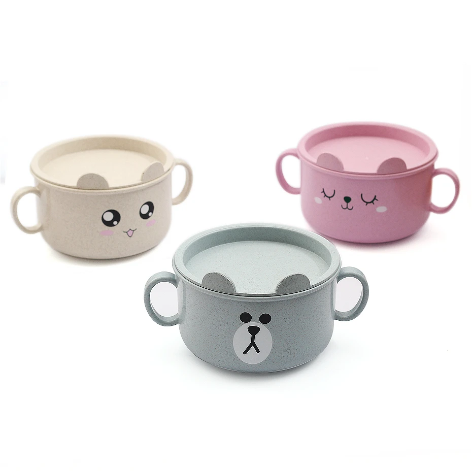 

New Cute Baby Cartoon Feeding Bowl Animal 3 Colors And Children Tableware Non-skid Training Spoon Bear Kids Eating Dinner Bowl