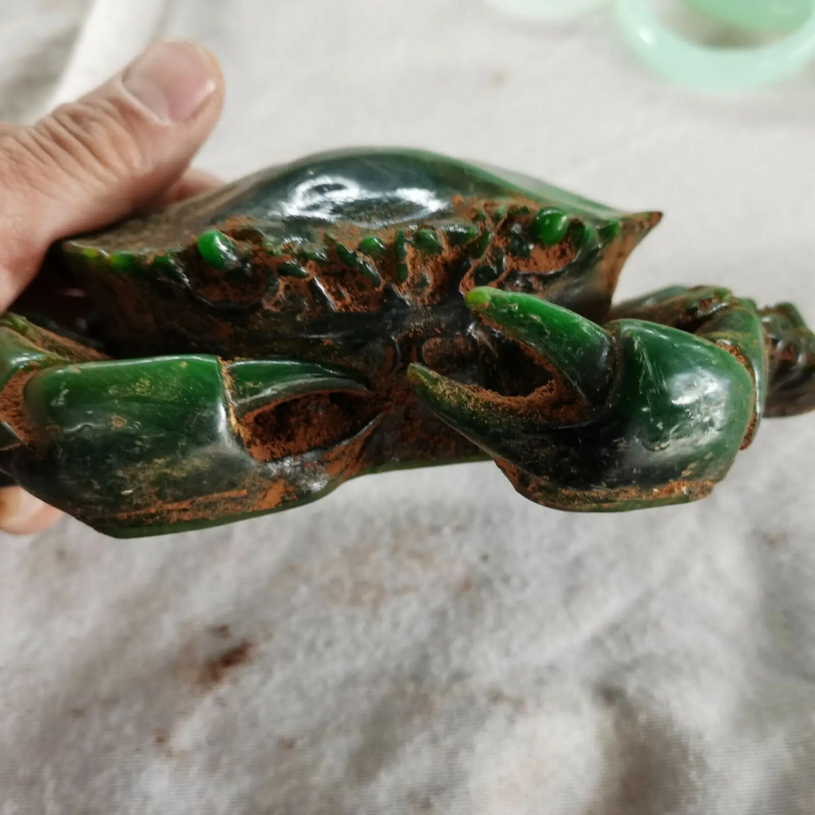 China's Old Jade Carved green Jade Crab 3