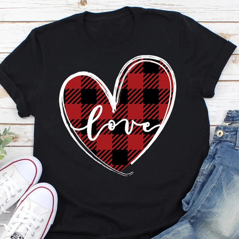 

Short Sleeve Heart TShirt Women Casual Girls Letter Printed Shirt Valentine's Day 2020 Summer Ladies O Neck Basic Tees femme D35