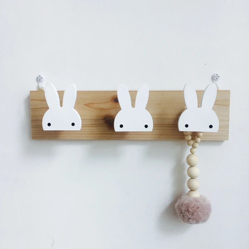 Cute Wooden Bunny Hook Rail For Kids Room Wall Decorate Hanger Hook For Kids Birthday Present White