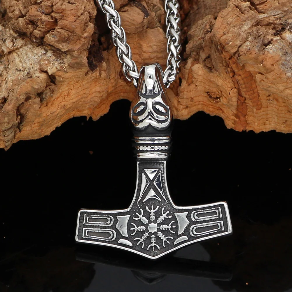 Подвеска в виде волчьей головы из нержавеющей стали thor hammer Mjolnir Vegvisir|Ожерелья с