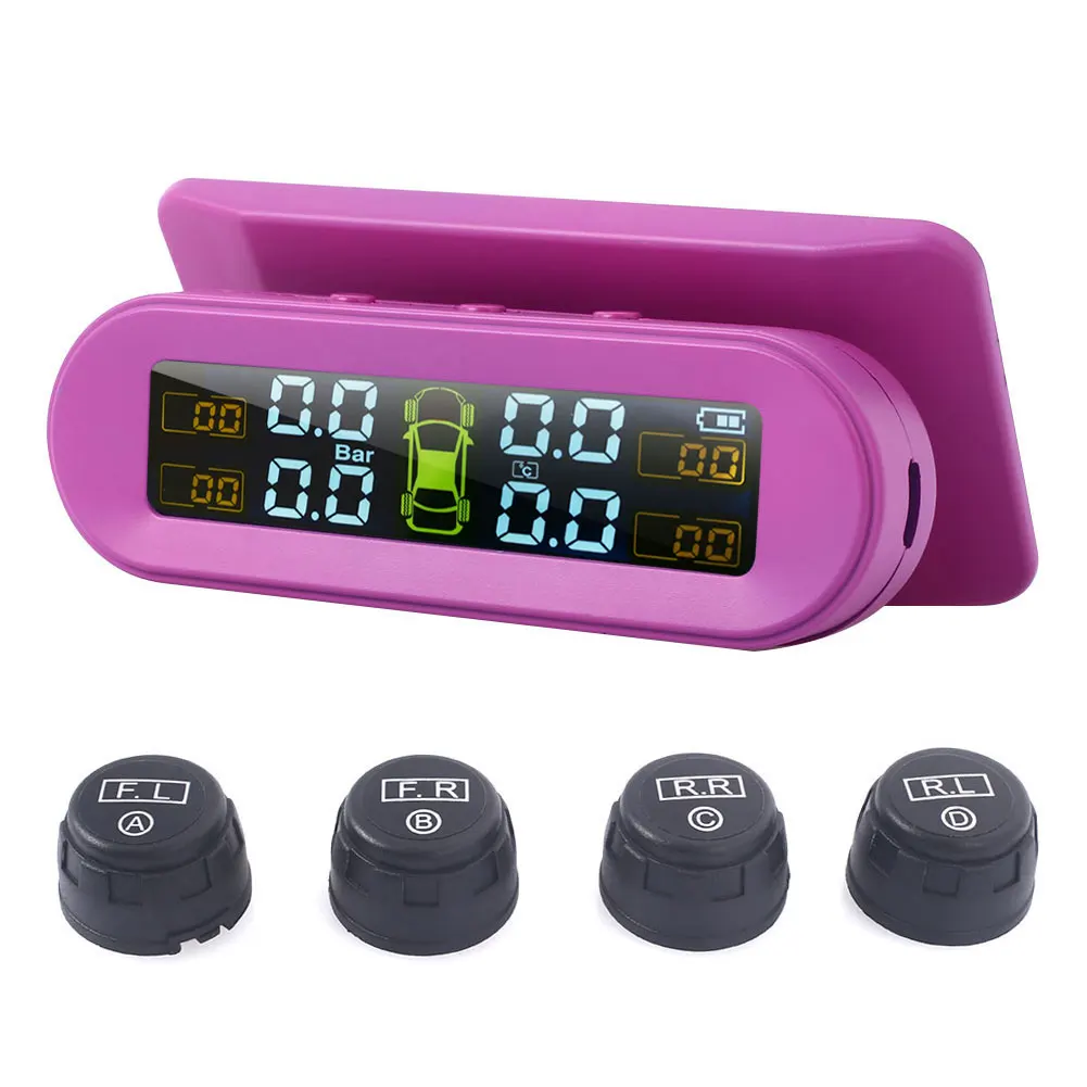 TPMS USB солнечная зарядка 4 внешнего датчика системы контроля давления в шинах Анти-взрыв цифровой аккумуляторной автомобильной сигнализации для Gaug