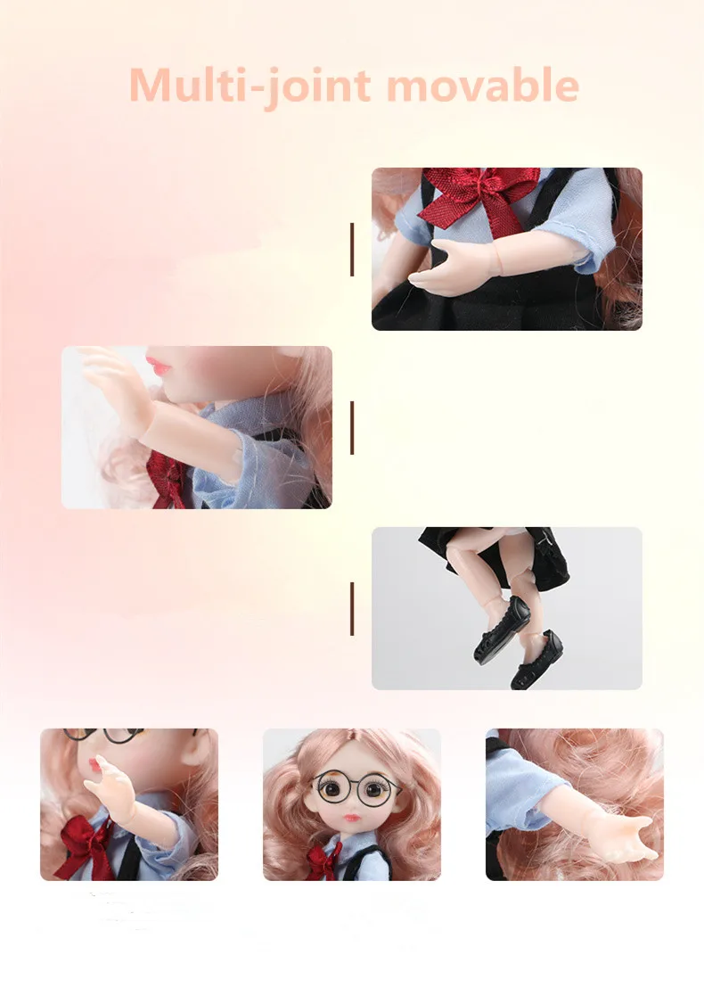 New 16cm BJD Doll Student Dress Set 13 Joints Movable Fashion Girl Toy 3D Eyes Free Accessories 1/12 Children's Play House Gift