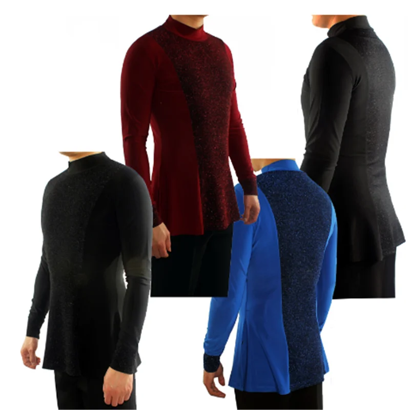 Elastic Latin Dance Shirts Male Long Sleeve Latin Top Men Ballroom Chacha Dancing Clothes Competition Performance Wear