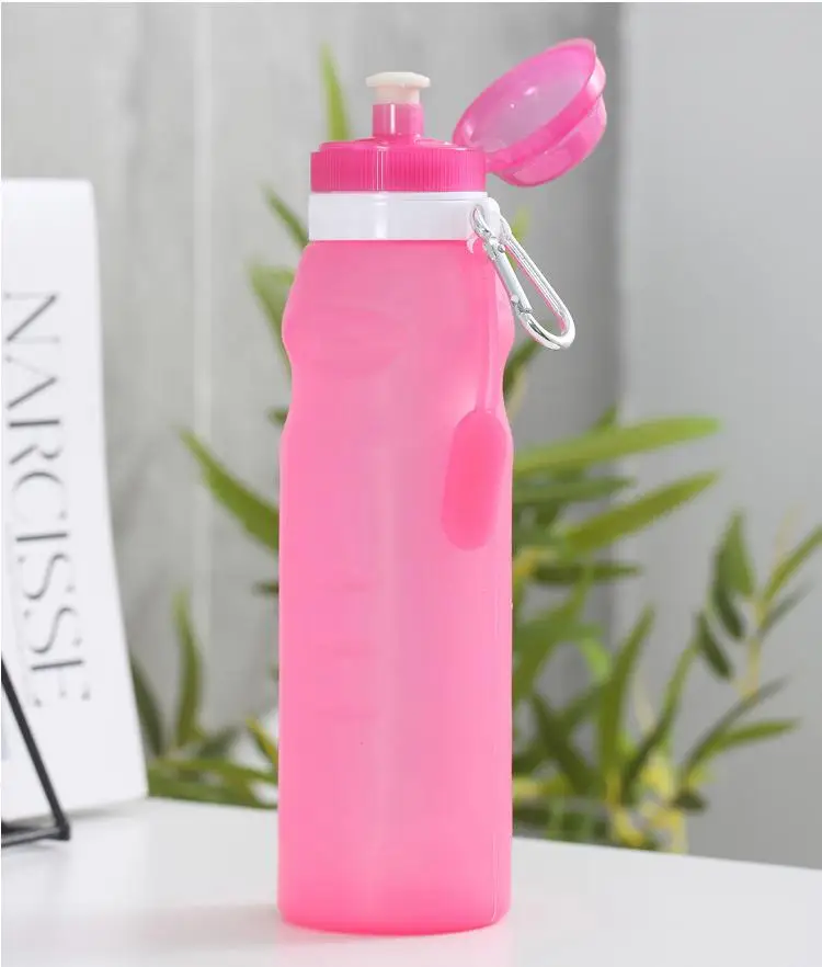 AMKOY 600 мл силиконовая складная бутылка для воды, товары для спорта на открытом воздухе, портативная бутылка для воды, удобная, для путешествий, анти-обжигающая, изолированная - Цвет: Розовый