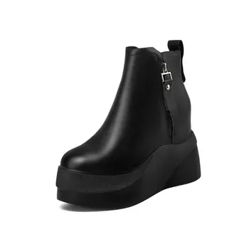 

Cow leather Women Wedges High Heels ankle Boots Warm Metal zippers Party Club Shoes Woman New Style Ladies Short Office Boots