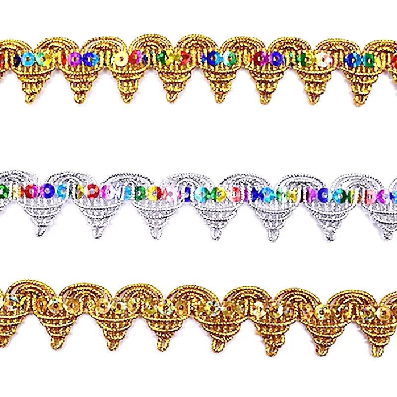 12 Yards Gold Embroidery Lace Appliques Sewing Apparel Trims Sequined