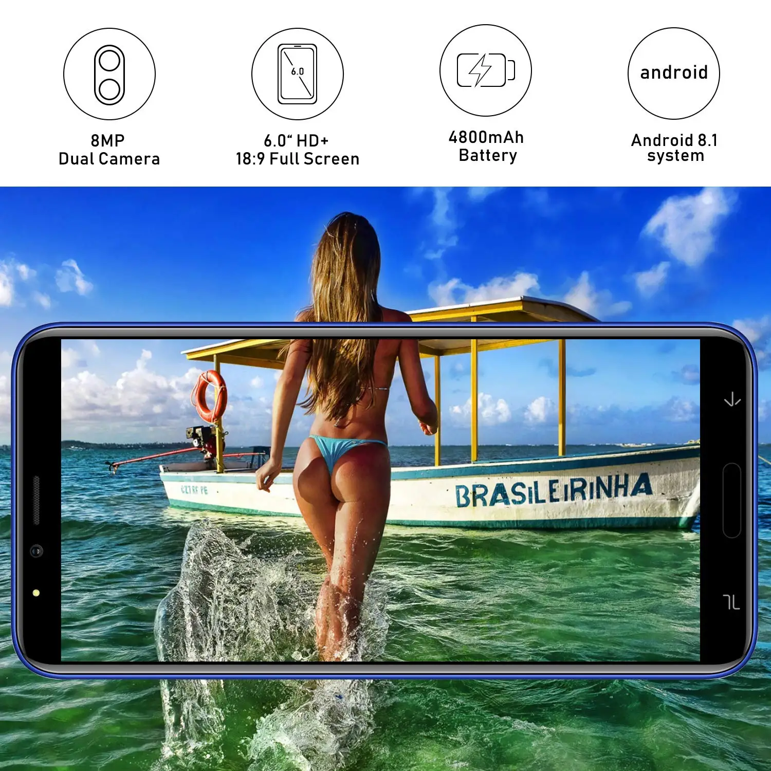 Мобильный телефон DUODUOGO J6+, Android 8,1, 3 Гб ОЗУ, 16 ГБ, 6,0 дюйма, HD экран, две sim-карты, 4800 мАч, мобильный телефон, разблокированные сотовые телефоны