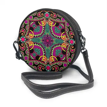 

2020 Summer Women's Fashion Small round Bag Square Mandala Pattern Shoulder Bag Messenger Crossbody Bag Phone Coin Purse