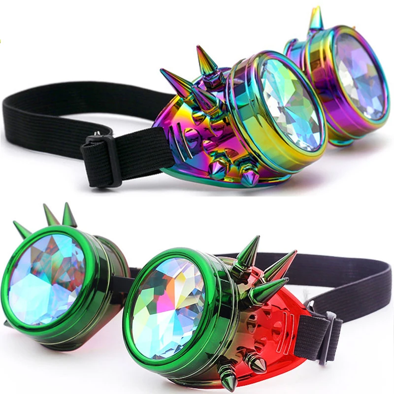 Hotselling Kaleidoscope Rainbow Glasses Men's Women's Sunglasses Rivet Steampunk Goggles Cosplay Vintage Gothic EDM Eyewear 3
