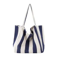 Ladies Classic Striped Canvas Handbag – Large Capacity Beach Tote, Casual Shoulder Bag for Women, Stylish Shopping & Travel Bag - Image 5