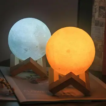 

3d Printed Moon Night Lamp Usb Charging Color Change White/yellow Moon Lamp For Bedroom Decoration