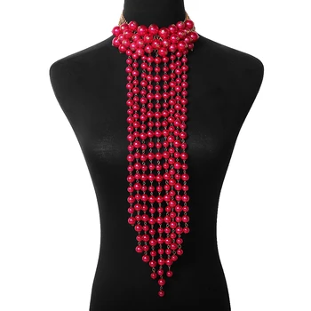 

Best lady Simulated Pearls Necklace Women Wedding Boho Bead Multi Color Necklace Girl Party Accessories Statement Gift Necklace