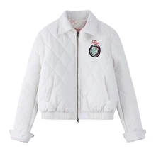 

Ski Mountain Map American Embroidered Cotton Jacket Women's Autumn And Winter New Short Diamond White Down Coat Female Keep Warm