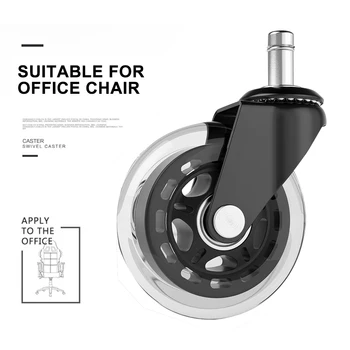 

3Inch PU Universal Wheel Circlip Caster Black Strong Load Bearing Transparent Wheel Office Chair Silent Wheel