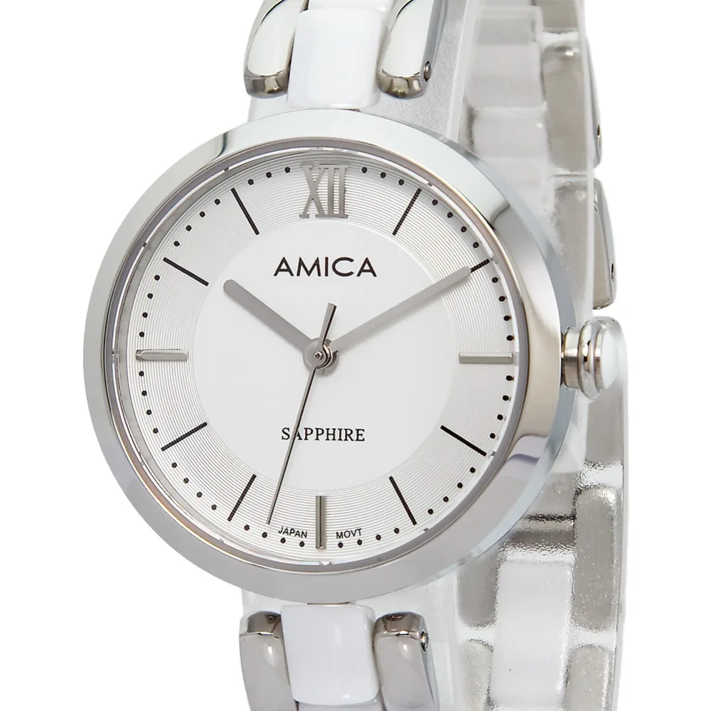 Amica женские кварцевые часы с d-керамикой, сапфировые керамические часы, серебристые наручные часы из нержавеющей стали, роскошные женские часы A-1-5